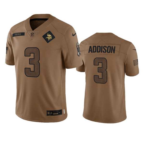 Men%27s Minnesota Vikings #3 Jordan Addison 2023 Brown Salute To Service Limited Football Stitched Jersey Dyin